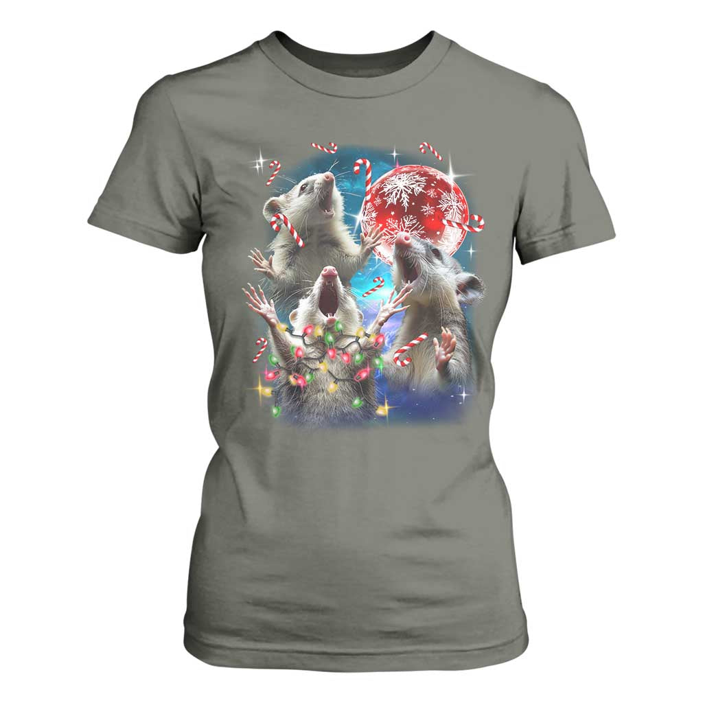 Possum Christmas T Shirt For Women 3 Opossum Possum Funny Weird Cursed Meme TS10 Military Green Print Your Wear