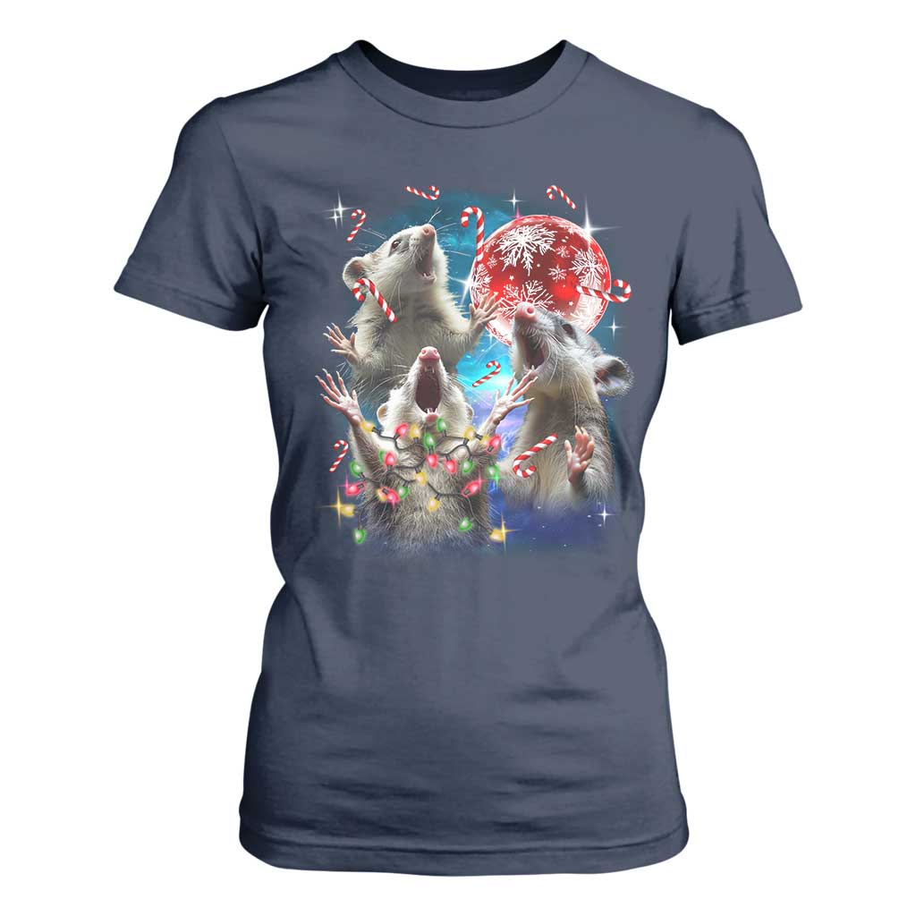 Possum Christmas T Shirt For Women 3 Opossum Possum Funny Weird Cursed Meme TS10 Navy Print Your Wear