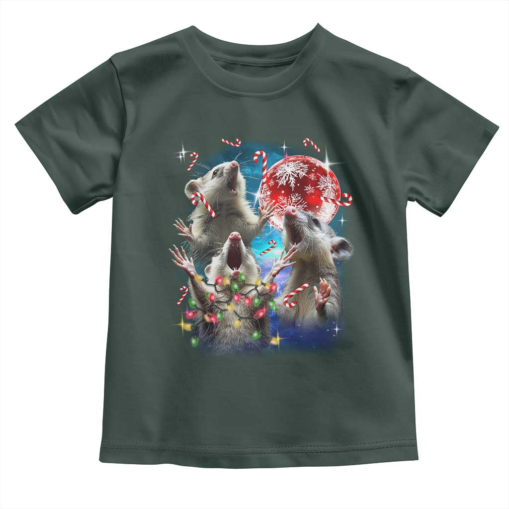Possum Christmas Toddler T Shirt 3 Opossum Possum Funny Weird Cursed Meme TS10 Dark Forest Green Print Your Wear