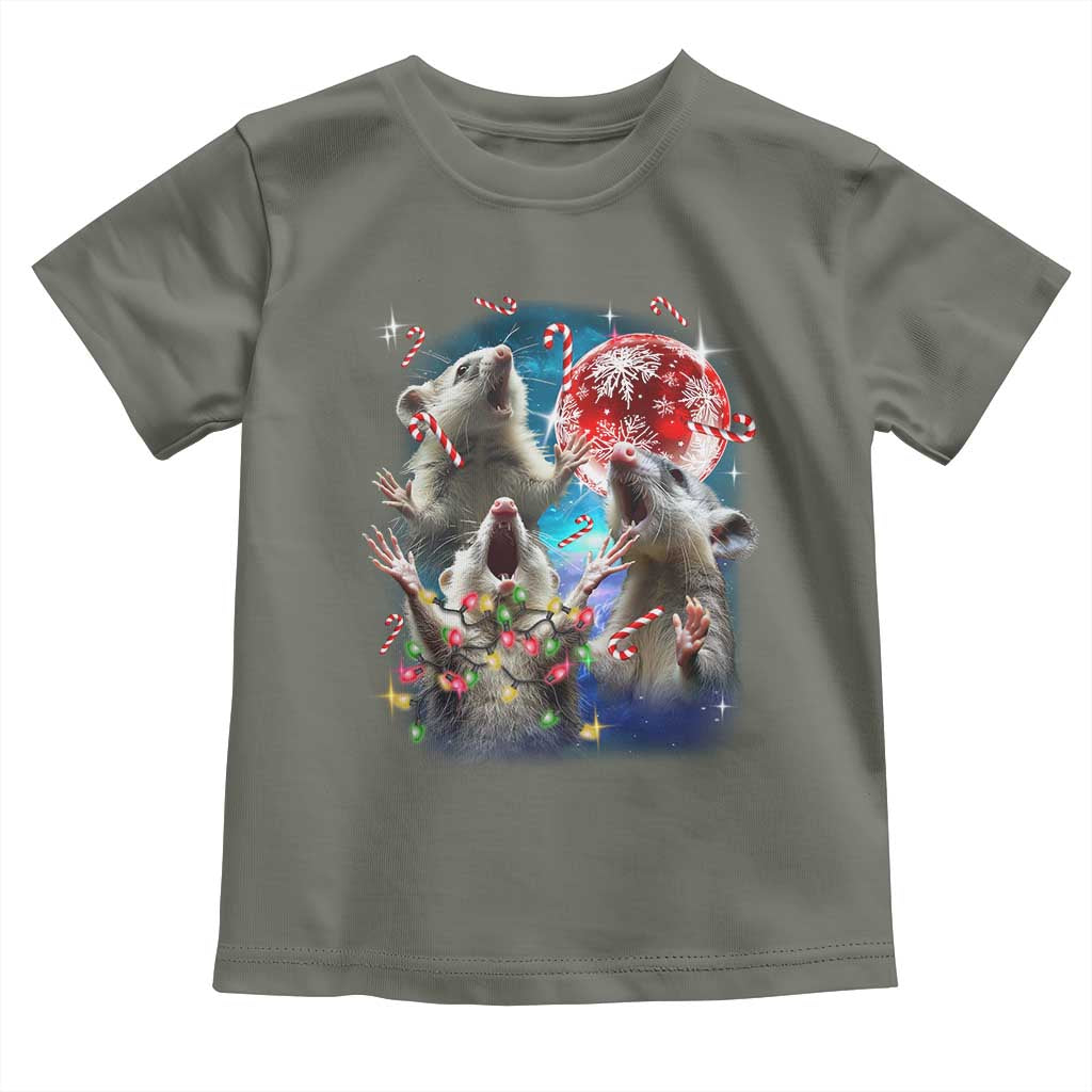 Possum Christmas Toddler T Shirt 3 Opossum Possum Funny Weird Cursed Meme TS10 Military Green Print Your Wear