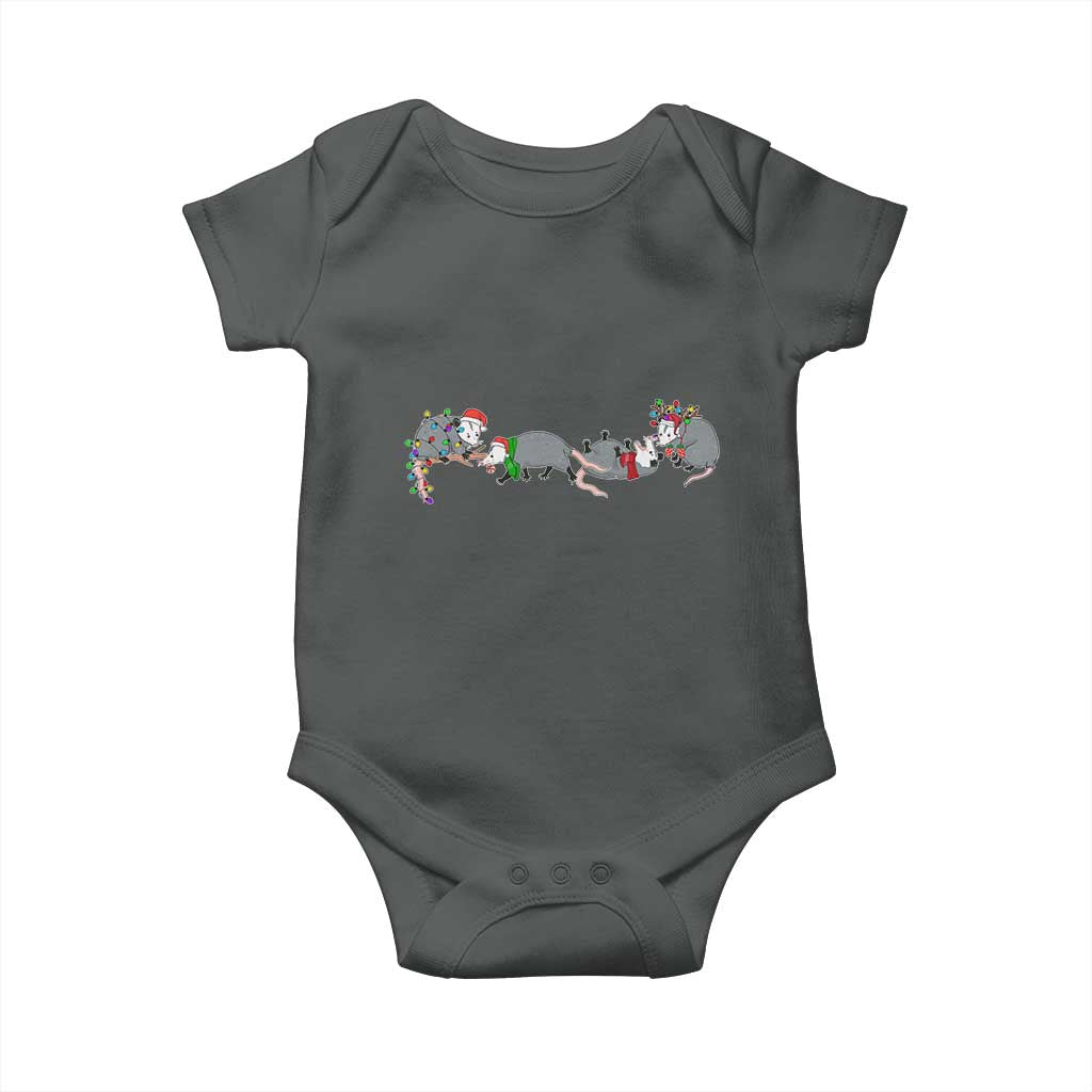 Opossum Christmas Baby Onesie Funny Wild Animals Xmas Lights TS10 Dark Heather Print Your Wear