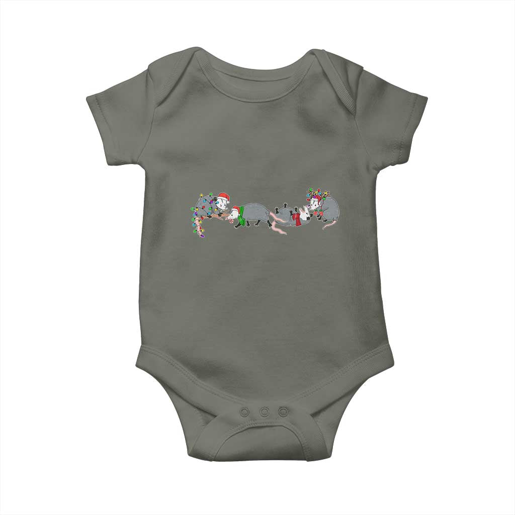 Opossum Christmas Baby Onesie Funny Wild Animals Xmas Lights TS10 Military Green Print Your Wear