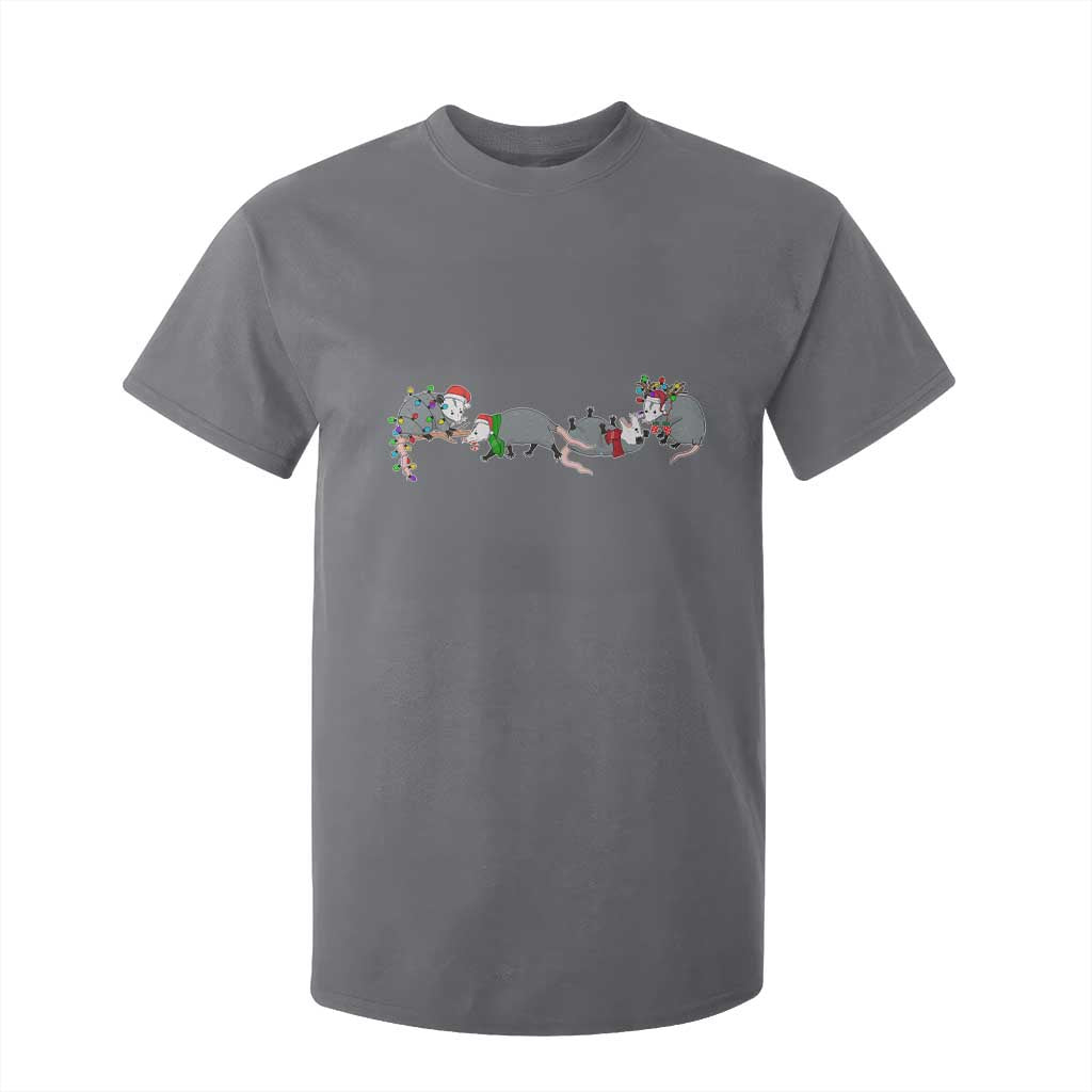 Opossum Christmas T Shirt For Kid Funny Wild Animals Xmas Lights TS10 Charcoal Print Your Wear