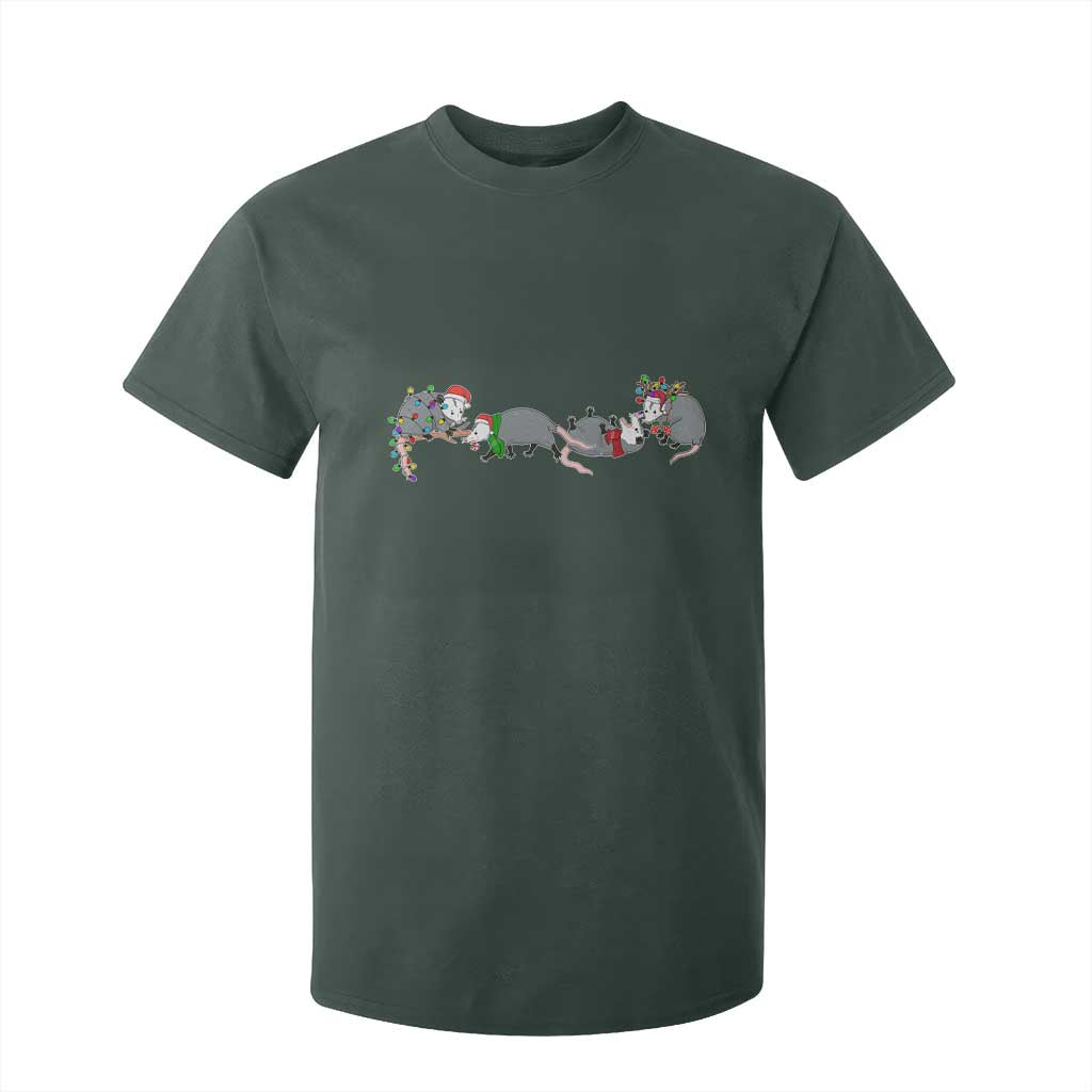 Opossum Christmas T Shirt For Kid Funny Wild Animals Xmas Lights TS10 Dark Forest Green Print Your Wear