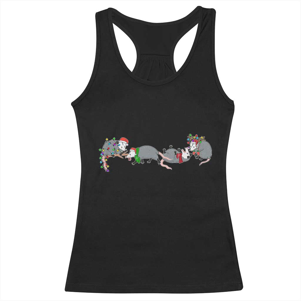 Opossum Christmas Racerback Tank Top Funny Wild Animals Xmas Lights TS10 Black Print Your Wear