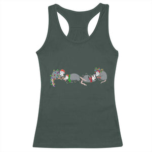 Opossum Christmas Racerback Tank Top Funny Wild Animals Xmas Lights TS10 Dark Forest Green Print Your Wear