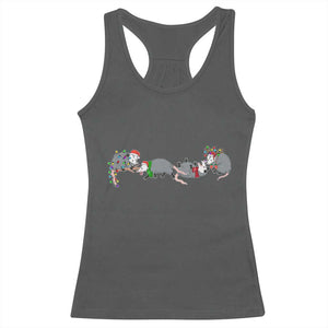 Opossum Christmas Racerback Tank Top Funny Wild Animals Xmas Lights TS10 Dark Heather Print Your Wear