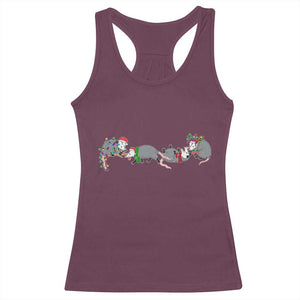 Opossum Christmas Racerback Tank Top Funny Wild Animals Xmas Lights TS10 Maroon Print Your Wear