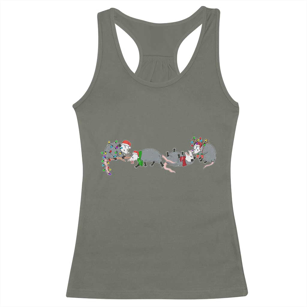 Opossum Christmas Racerback Tank Top Funny Wild Animals Xmas Lights TS10 Military Green Print Your Wear