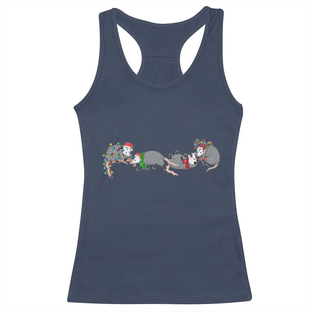 Opossum Christmas Racerback Tank Top Funny Wild Animals Xmas Lights TS10 Navy Print Your Wear