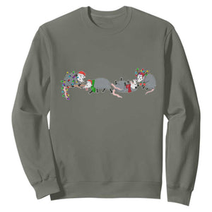 Opossum Christmas Sweatshirt Funny Wild Animals Xmas Lights TS10 Military Green Print Your Wear