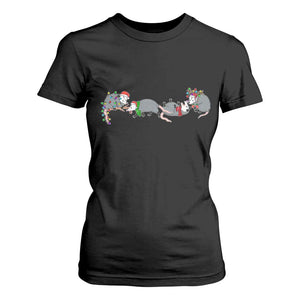Opossum Christmas T Shirt For Women Funny Wild Animals Xmas Lights TS10 Black Print Your Wear