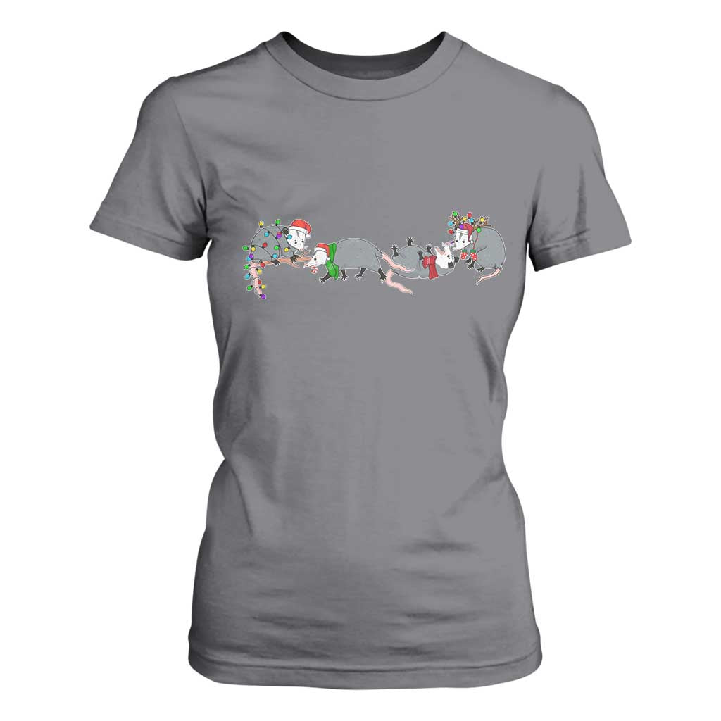 Opossum Christmas T Shirt For Women Funny Wild Animals Xmas Lights TS10 Charcoal Print Your Wear