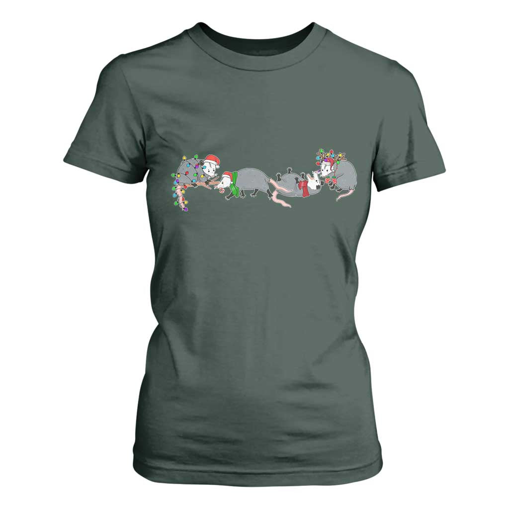 Opossum Christmas T Shirt For Women Funny Wild Animals Xmas Lights TS10 Dark Forest Green Print Your Wear