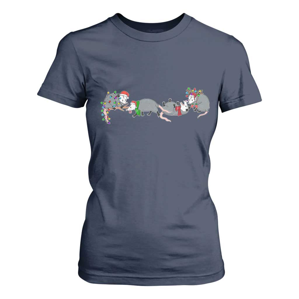 Opossum Christmas T Shirt For Women Funny Wild Animals Xmas Lights TS10 Navy Print Your Wear