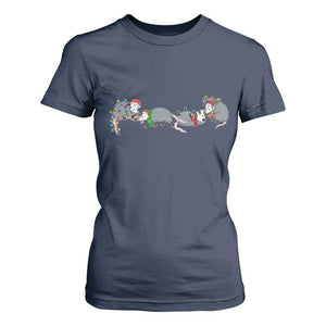 Opossum Christmas T Shirt For Women Funny Wild Animals Xmas Lights TS10 Navy Print Your Wear