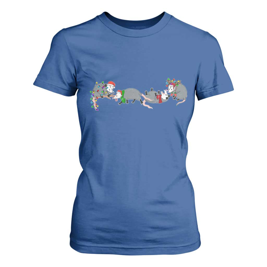 Opossum Christmas T Shirt For Women Funny Wild Animals Xmas Lights TS10 Royal Blue Print Your Wear