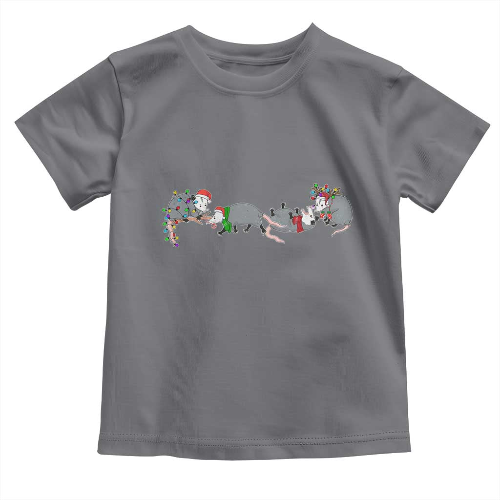 Opossum Christmas Toddler T Shirt Funny Wild Animals Xmas Lights TS10 Charcoal Print Your Wear