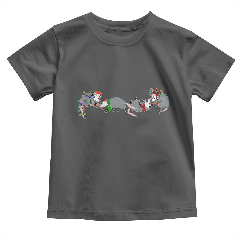 Opossum Christmas Toddler T Shirt Funny Wild Animals Xmas Lights TS10 Dark Heather Print Your Wear