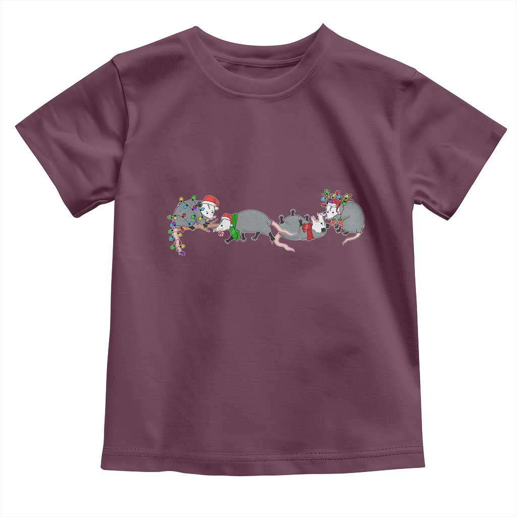 Opossum Christmas Toddler T Shirt Funny Wild Animals Xmas Lights TS10 Maroon Print Your Wear