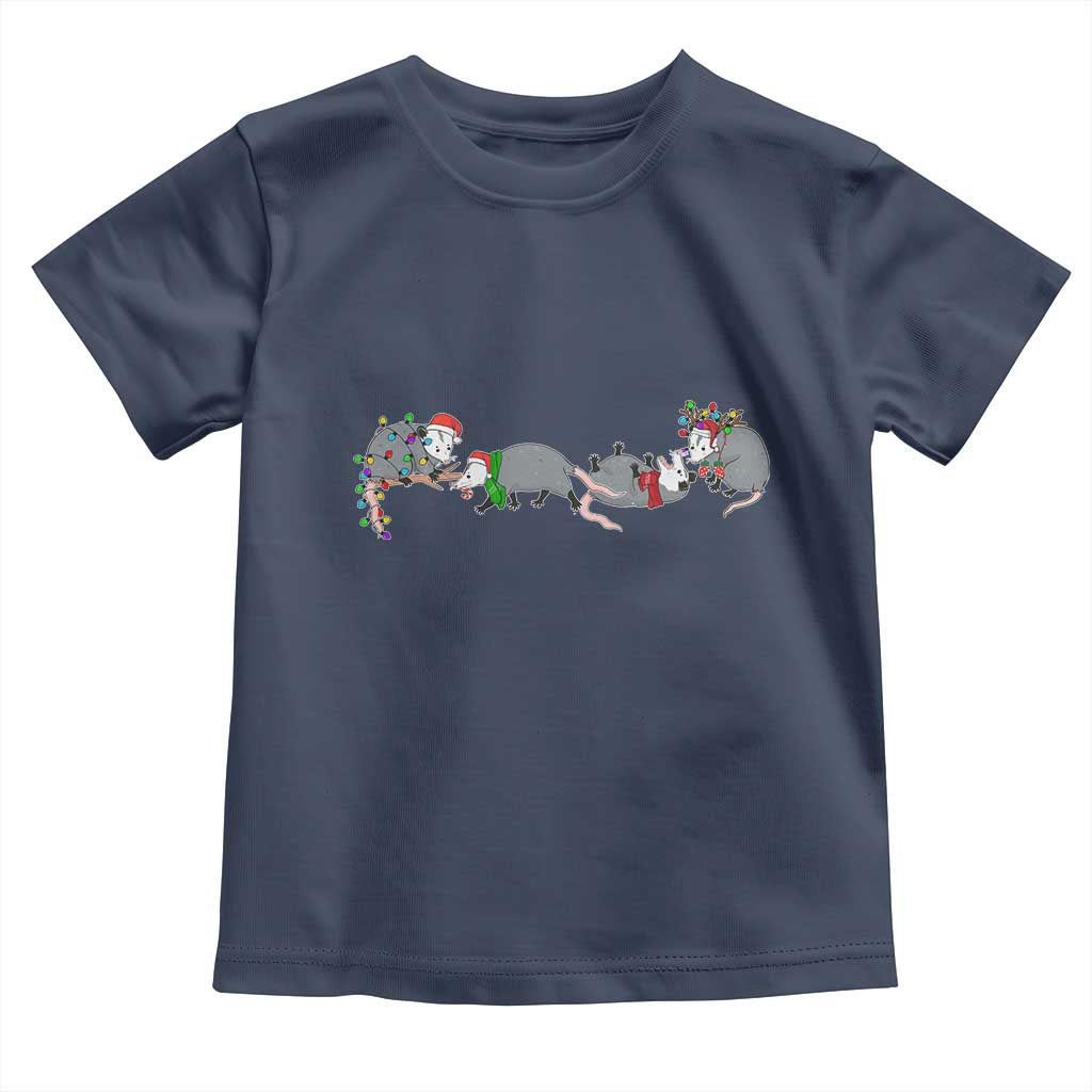 Opossum Christmas Toddler T Shirt Funny Wild Animals Xmas Lights TS10 Navy Print Your Wear