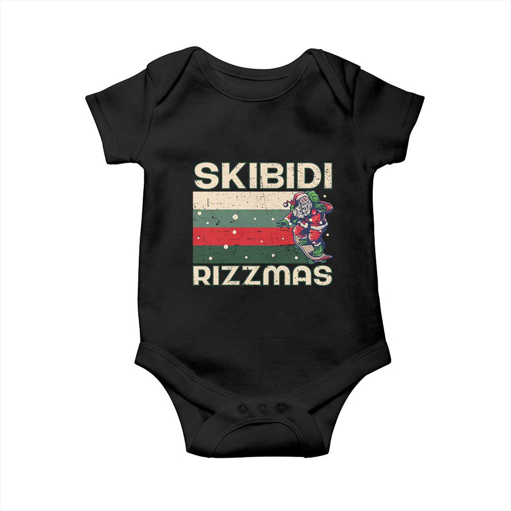 Funny Christmas Baby Onesie Skibidi Rizzmas Rizz Santa Clause Skating Board Xmas Retro Stripe TS10 Black Print Your Wear
