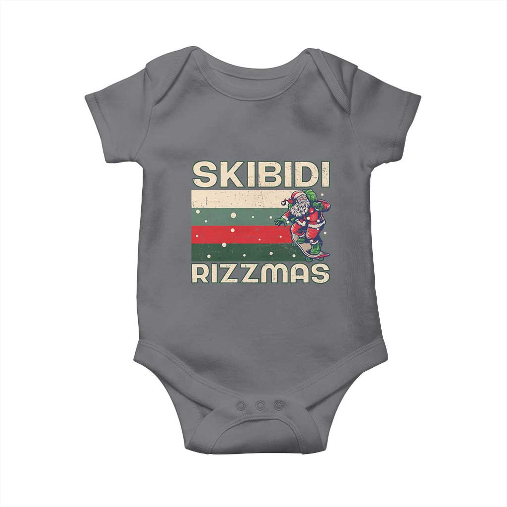 Funny Christmas Baby Onesie Skibidi Rizzmas Rizz Santa Clause Skating Board Xmas Retro Stripe TS10 Charcoal Print Your Wear