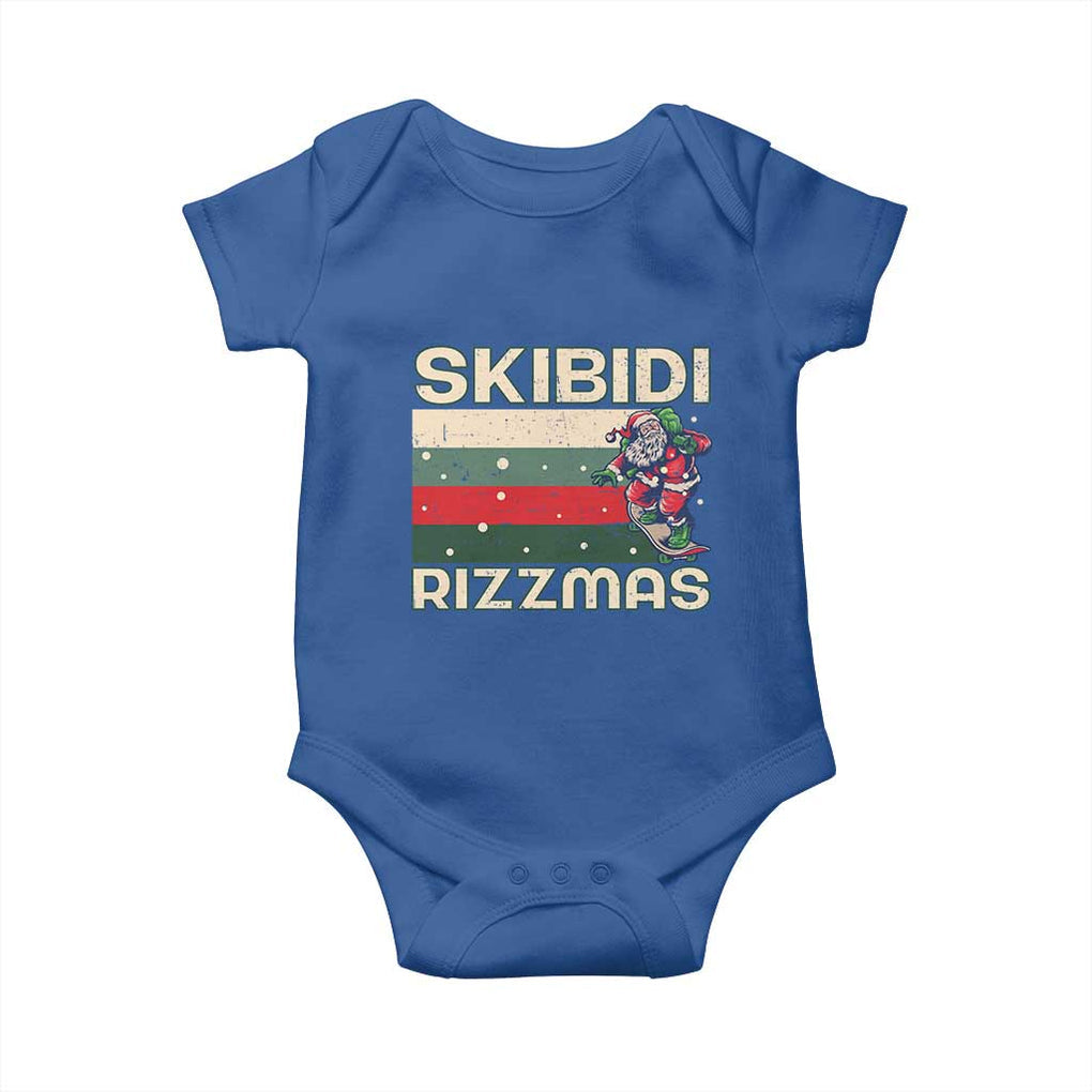 Funny Christmas Baby Onesie Skibidi Rizzmas Rizz Santa Clause Skating Board Xmas Retro Stripe TS10 Royal Blue Print Your Wear