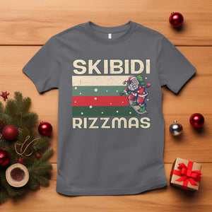 Funny Christmas T Shirt Skibidi Rizzmas Rizz Santa Clause Skating Board Xmas Retro Stripe TS10 Charcoal Print Your Wear