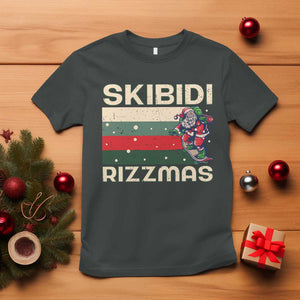 Funny Christmas T Shirt Skibidi Rizzmas Rizz Santa Clause Skating Board Xmas Retro Stripe TS10 Dark Heather Print Your Wear