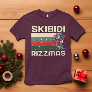 Funny Christmas T Shirt Skibidi Rizzmas Rizz Santa Clause Skating Board Xmas Retro Stripe TS10 Maroon Print Your Wear