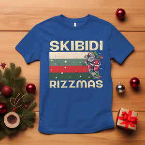Funny Christmas T Shirt Skibidi Rizzmas Rizz Santa Clause Skating Board Xmas Retro Stripe TS10 Royal Blue Print Your Wear
