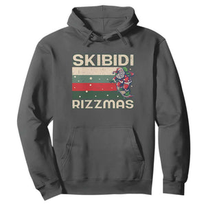 Funny Christmas Hoodie Skibidi Rizzmas Rizz Santa Clause Skating Board Xmas Retro Stripe TS10 Dark Heather Print Your Wear