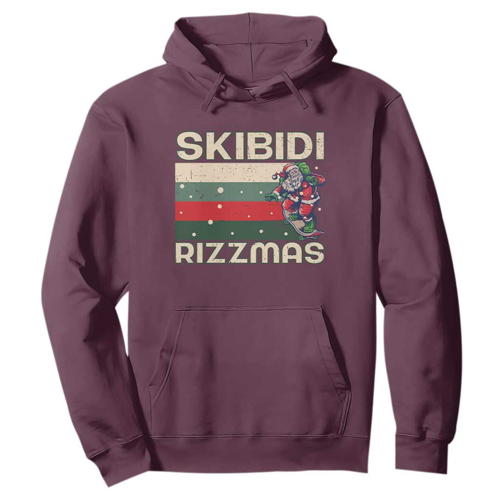 Funny Christmas Hoodie Skibidi Rizzmas Rizz Santa Clause Skating Board Xmas Retro Stripe TS10 Maroon Print Your Wear