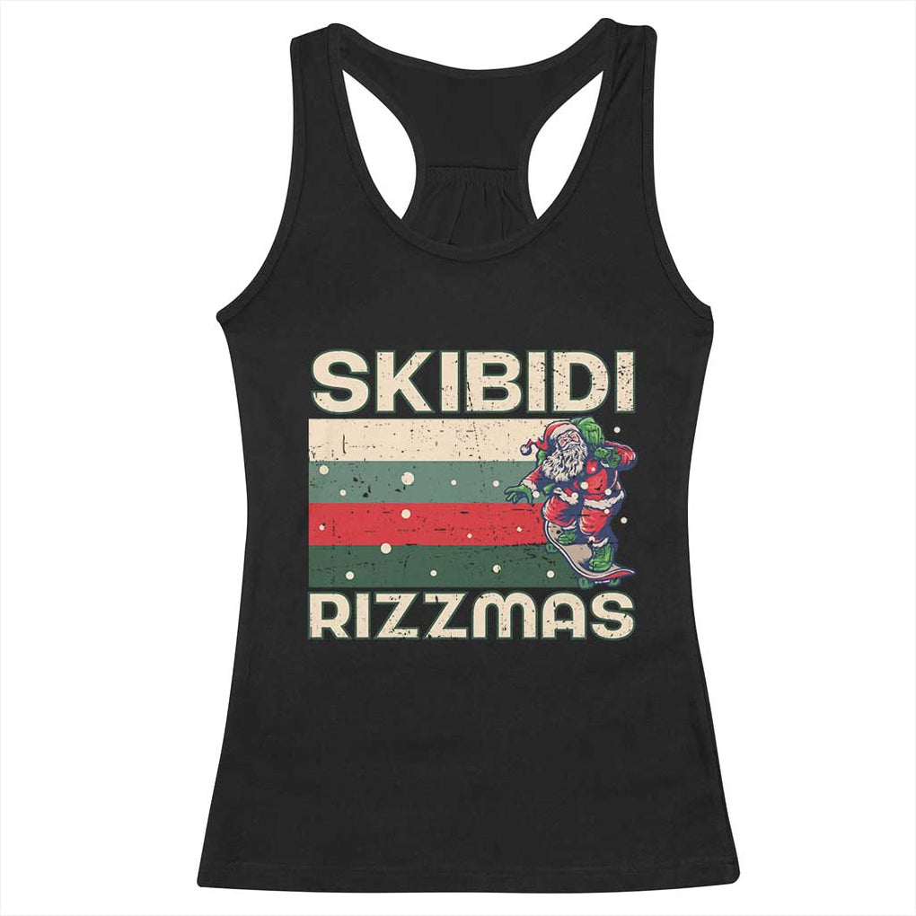 Funny Christmas Racerback Tank Top Skibidi Rizzmas Rizz Santa Clause Skating Board Xmas Retro Stripe TS10 Black Print Your Wear