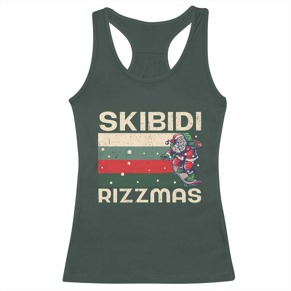 Funny Christmas Racerback Tank Top Skibidi Rizzmas Rizz Santa Clause Skating Board Xmas Retro Stripe TS10 Dark Forest Green Print Your Wear