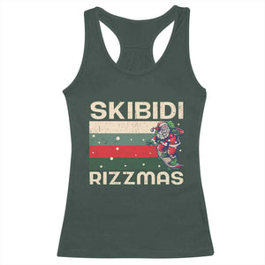 Funny Christmas Racerback Tank Top Skibidi Rizzmas Rizz Santa Clause Skating Board Xmas Retro Stripe TS10 Dark Forest Green Print Your Wear