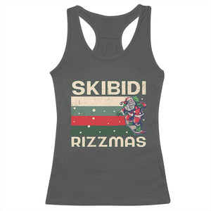 Funny Christmas Racerback Tank Top Skibidi Rizzmas Rizz Santa Clause Skating Board Xmas Retro Stripe TS10 Dark Heather Print Your Wear