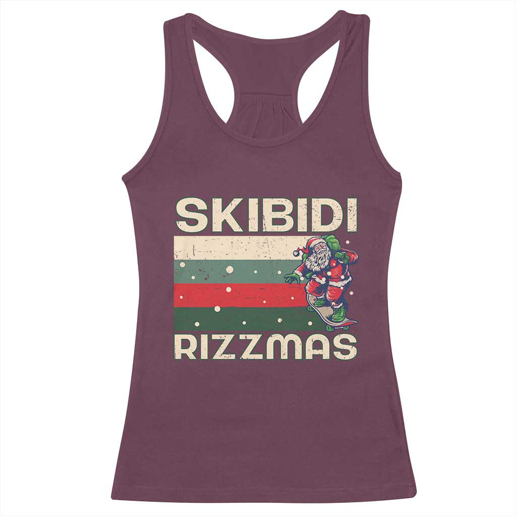 Funny Christmas Racerback Tank Top Skibidi Rizzmas Rizz Santa Clause Skating Board Xmas Retro Stripe TS10 Maroon Print Your Wear