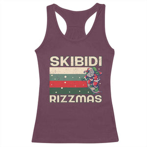 Funny Christmas Racerback Tank Top Skibidi Rizzmas Rizz Santa Clause Skating Board Xmas Retro Stripe TS10 Maroon Print Your Wear
