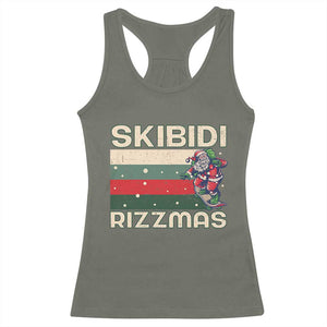 Funny Christmas Racerback Tank Top Skibidi Rizzmas Rizz Santa Clause Skating Board Xmas Retro Stripe TS10 Military Green Print Your Wear