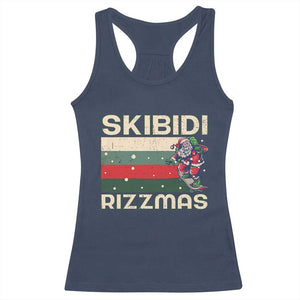 Funny Christmas Racerback Tank Top Skibidi Rizzmas Rizz Santa Clause Skating Board Xmas Retro Stripe TS10 Navy Print Your Wear