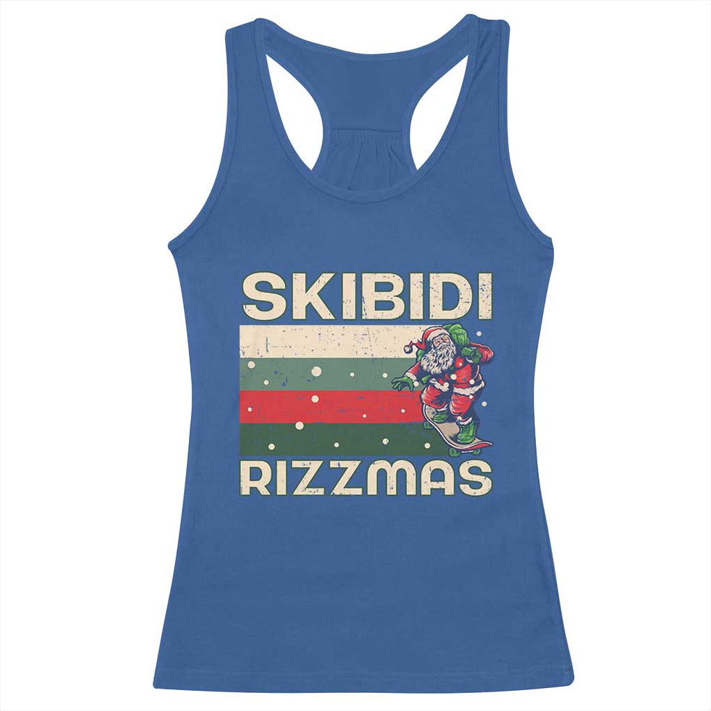 Funny Christmas Racerback Tank Top Skibidi Rizzmas Rizz Santa Clause Skating Board Xmas Retro Stripe TS10 Royal Blue Print Your Wear