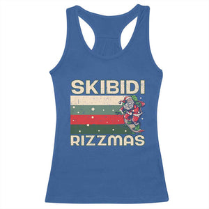 Funny Christmas Racerback Tank Top Skibidi Rizzmas Rizz Santa Clause Skating Board Xmas Retro Stripe TS10 Royal Blue Print Your Wear