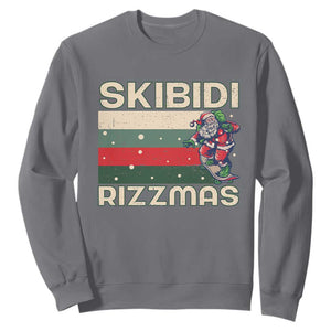 Funny Christmas Sweatshirt Skibidi Rizzmas Rizz Santa Clause Skating Board Xmas Retro Stripe TS10 Charcoal Print Your Wear