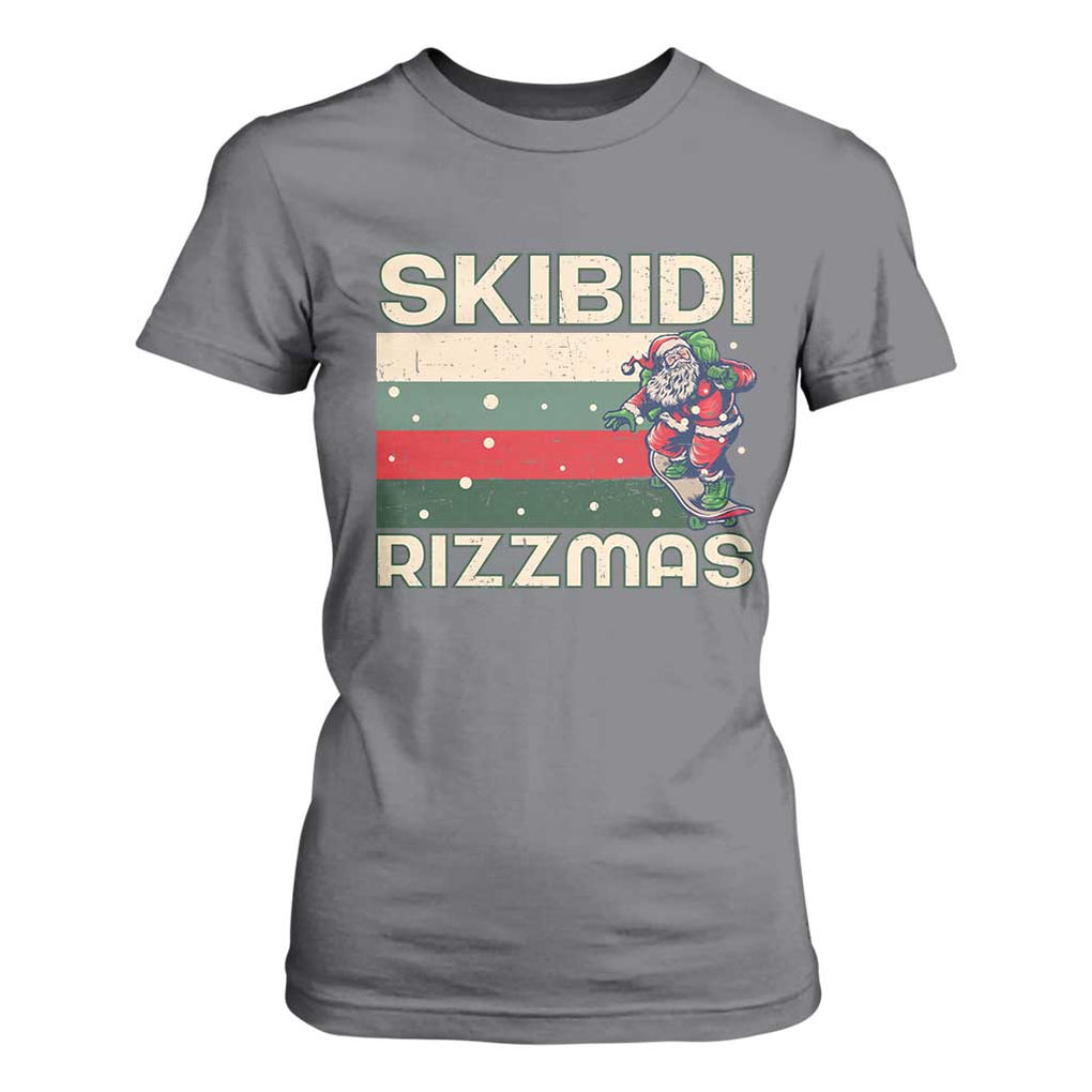 Funny Christmas T Shirt For Women Skibidi Rizzmas Rizz Santa Clause Skating Board Xmas Retro Stripe TS10 Charcoal Print Your Wear