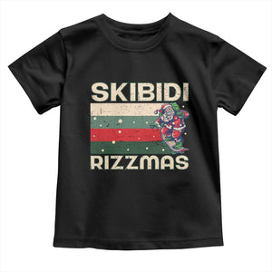 Funny Christmas Toddler T Shirt Skibidi Rizzmas Rizz Santa Clause Skating Board Xmas Retro Stripe TS10 Black Print Your Wear