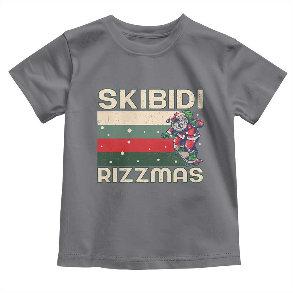 Funny Christmas Toddler T Shirt Skibidi Rizzmas Rizz Santa Clause Skating Board Xmas Retro Stripe TS10 Charcoal Print Your Wear