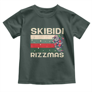 Funny Christmas Toddler T Shirt Skibidi Rizzmas Rizz Santa Clause Skating Board Xmas Retro Stripe TS10 Dark Forest Green Print Your Wear
