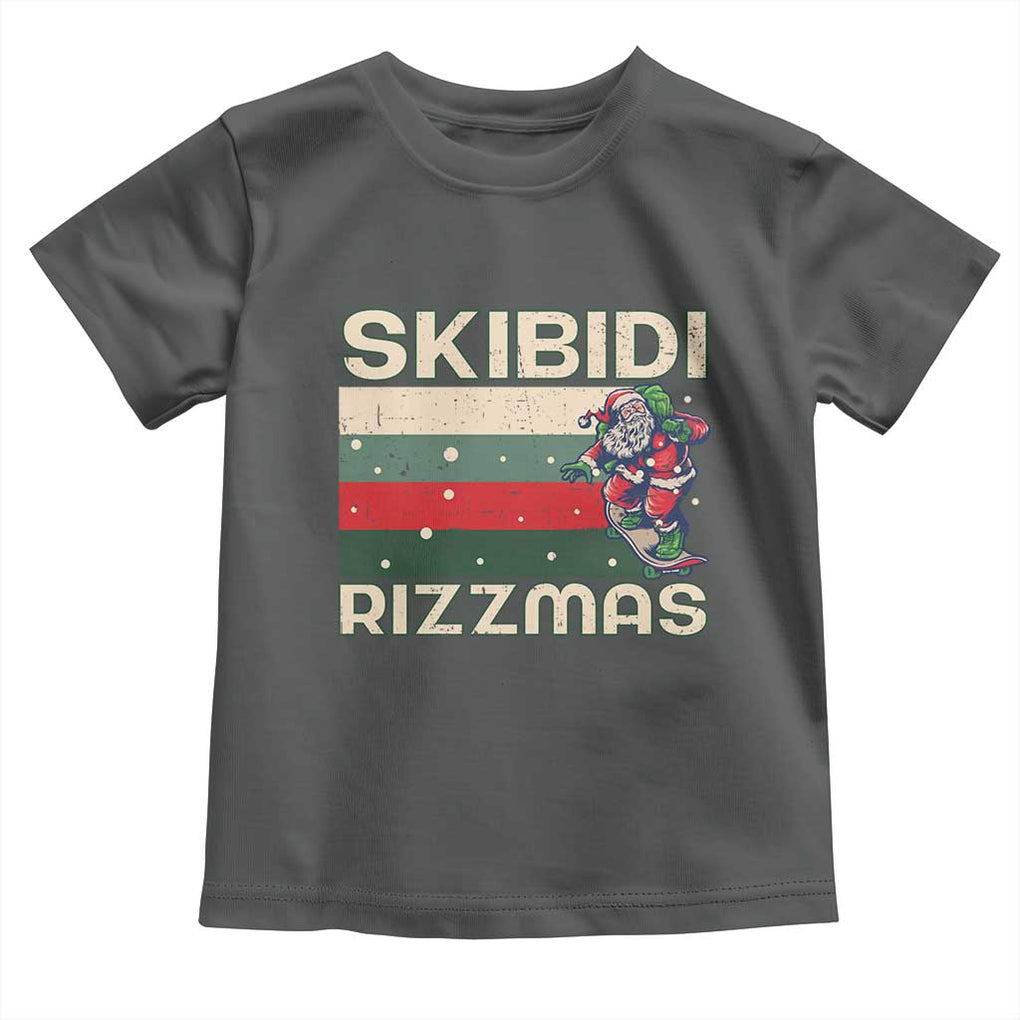 Funny Christmas Toddler T Shirt Skibidi Rizzmas Rizz Santa Clause Skating Board Xmas Retro Stripe TS10 Dark Heather Print Your Wear